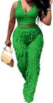 PRIVIMIX Women 2 Piece Outfits Sexy See Through Backless Top Ruffle Wide Leg Palazzo Pants Sheer Mesh Trousers Set