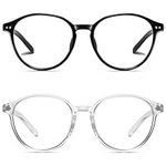 STORYCOAST Blue Light Blocking Glasses for Women Men,Round Frame Eyeglasses,Unisex Gaming Computer Glasses, Bright Black+clear, Medium