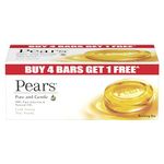 Pears Pure & Gentle Soap Bar (Buy 4 get 1 free) - With Glycerin for Soft, Glowing Skin & Body, Paraben-Free Body Soaps For Bath