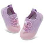 JIASUQI Baby Shoes Baby Boys Girls Trainers Infant Non-Slip Breathable First Walking Shoes with Soft Rubber Sole Toddler Slip On Slippers Sneakers(PinkPurple,18-24 Months)