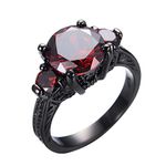 JunXin® Black Gold Round Cut Three-Stone Ruby Diamond Ring Cubic Zirconia Size6/7/8/9/10(10), Gold,Metal,Zirconia, Cubic Zirconia cubic-zirconia2