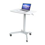 Seville Classics AIRLIFT XL 28" Pneumatic Height Adjustable Sit-Stand Mobile Laptop Computer Desk Cart (27.1" to 41.9" H), White