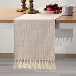 Rustic Table Runner Boho Style, Handmade Tassels Beige Table Runner 108 Inches Long for Home Dining,Coffee,Tea,Kitchen,13x108 Cream