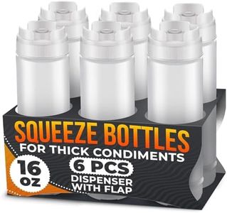 Set of 6 Condiment Squeeze Bottles for Sauces 16 oz – Easy-to-Fill Clear Bottles with Self-Closing Valve | Ready-to-Dispense for Dressings, Ketchup, Mustard & More, Durable, Reusable, Mess-Free Design
