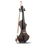 Decdeal 4/4 Full Size Electric Violin Solid Wood with Brazilwood Bow Headphone Carrying Bag 6.35mm Audio Cable