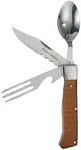 Messermeister Adventure Chef Folding Camp Utensil - Full-Sized Steak Knife, Fork, Spoon + Bottle Opener - 303 Stainless Steel & Carbonized Maple Handle