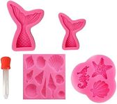 Naisfei Marine Theme Fondant Silicone Mold,4 Pack Sea Creatures Fondant Moulds Mermaid Tail Star Fish Seahorse Seashell Silicone Mould for Cake Decoration Chocolate