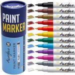 Paint Pens for Rock Painting, Stone, Ceramic, Glass, Wood. Set of 12 Acrylic Paint Markers Extra-FineTip Art Supplies for Adults & Kids Arts Craft Kit for Scrapbooking & Drawing