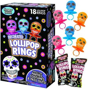 Halloween Day of the Dead Sugar Skull Lollipop Rings,7.61 ounce, Box of 18