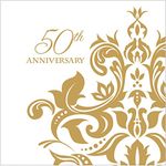 100 Count 3 Ply 50th Anniversary Napkins Wedding Party Favors Supplies Decorations White & Golden Beverage Napkin