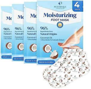 PLANTIFIQUE Korean Foot Mask Moisturizing 4 Pairs Box for Dry & Cracked Feet - Hydrating Socks for Soft Heels - Intense Moisturizing and Repairing Dry Rough Skin - Foot Spa - Happy Feet Mask