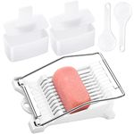 Luncheon Meat Musubi Maker Kit, 2 Pcs Non-Stick Musubi Mold and Luncheon Meat Slicer, Egg Lunch Meat Slicer Cutter and Musubi Press with Rice Paddles, Rice Mold Onigiri Sushi Making Kit - White