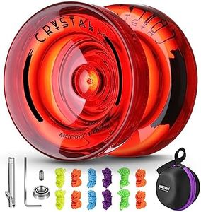 Professional Responsive Yoyo K2 Crystal, Dual Purpose Plastic Yoyo for Kids Beginner, Replacement Unresponsive Bearing for Advanced Yoyo Players + Removal Tool + 12 Yoyo Strings + Yo yo Bag（Red）