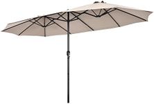 Costway 4.7 M Double-Sided Patio Umbrella, Outdoor Extra Large Umbrella W/ Hand-Crank System & Air Vents, Market Twin Umbrella W/ 12-Rib Sturdy Metal Frame, Ideal for Poolside, Garden & Backyard (Beige)