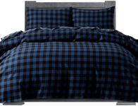 Elegant Comfort Soft 4-Piece 100% Turkish Cotton Flannel Sheet Set - Premium Quality, Deep Pocket Fitted Sheet, Ultra Soft, Cozy Warm and Anti-Pill Flannel Sheets - Full, Buffalo Check Blue