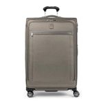 Travelpro Platinum Elite Softside Expandable Luggage, 8 Wheel Spinner Suitcase, USB Port, Fits up to 15" Laptop, Men and Women, Business Plus, Metallic Sand, Checked-Large 29-Inch, Platinum Elite