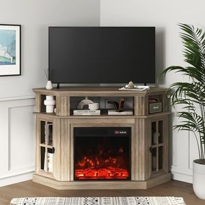 YESHOMY Corner Fireplace TV Stand for Television up to 55" with Storage Cabinets, Entertainment Center, Media Console for Living Room, Bedroom, Rustic Gray