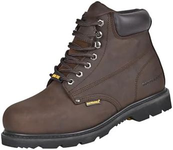 BOIWANMA Steel Toe Work Safety Boots for Men, Comfortable Wide Work Shoes Durable Leather Non-Slip Oil-Resistant Lightweight Rubber Sole Construction Industrial Electrician Work Boots, Steel Toe - Brown, 8.5