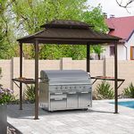 PURPLE LEAF 6' X 8' Hardtop Grill Gazebo for Patio Permanent Metal Roof with 2 Side Shelves Deck Yard Tent Aluminum Garden Outside Sun Shade Outdoor BBQ Canopy, Beige