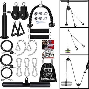 Taeku Fitness LAT and Lift Pulley System, Upgraded Weight Cable Pulley LAT Pull Down Machine Attachments Home Gym Training Equipment for Biceps Curl Triceps Forearm (3 Cables + 2 Chains)