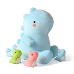 Onsoyours Dinosaur Stuffed Animal Mommy with 3 Dino in her Tummy, 4 Piece of Cute Dinosaur Plush Pillow Toys for Kids Girls Boys (Blue Dinosaur Family)