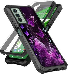 SDDFRHGH Case for Cricket Outlast/Att Jetmore Phone Case with Screen Protector (Tempered Glass),Slim TPU Rugged Corners Bumper Cover for Men Women-Purple Butterflies Flower