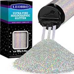 180G/6.35OZ Holographic Ultra Fine Glitter, 1/128" Resin Glitter Powder Sequins Flakes, Hair Face Body Nail Glitter, LEOBRO Metallic Iridescent Glitter for Resin Tumblers Art Crafts, Black Glitter