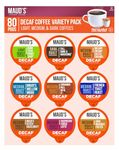 MAUD'S Decaf Coffee Variety Pack, 80ct. Solar Energy Produced Recyclable Single Serve Decaf Coffee Pods - 100% Arabica Coffee California Roasted, Decaf Variety Pack KCups Compatible Including 2.0