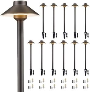 Gardenreet Solid Brass Pathway Light - 12v Landscape Path Lights Outdoor Waterproof, Electric Walkway Lamp Wired, Hat Shape Antique Bronze Garden Decoration with 3W 270LM 2700K G4 Bulb (12 Pack)