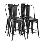 FDW 24-inch bar Stool 4-Piece Counter high bar Stool with Back seat Indoor and Outdoor Metal bar Stool Kitchen Stool Dining Room Terrace Stool can be Stacked with Modern Kitchen stools (Black)