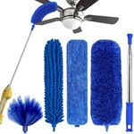 New Upgrade Ceiling Fan Duster with Extension Pole, Cobweb & Corner Brush Cleaning Kit,16-95 Inch Long Handle Aluminum Telescoping Pole, Washable Feather Duster for Cleaning (5, Blue)