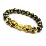 GEMTUB Feng Shui Black Obsidian Pixiu Bracelet - Wealth and Good Luck Dragon with Gold-Plated Pi Xiu/Pi Yao, Attract Luck and Wealth - 12mm Bead Size (Double Color Changing Pixiu Bracelet)