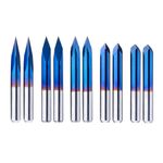 20/30/45/60/90deg 0.1mm Triangular CNC Router Bits Set, 1/8" Shank Engraving Carving V-Bit with Nano Blue Coating Sharp Pyramid Bits for Acrylic Wood MDF Aluminum Lettering Sign Making