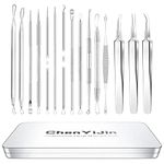 15 PCS Blackhead Remover Pimple Popper Tool Kit,Black Head Remove Extractor for Acne Comedone Whitehead Popping Zit Blemish Facial Skin Care Tools with Metal Case