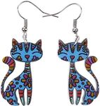 DUOWEI Acrylic Cat Earrings Anime CAT Dangle Jewelry for Women Girls Teens Cute Gifts, Acrylic Stainless Steel, No Gemstone