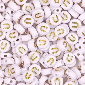 Auvoau 300Pcs Letter Beads U 4X7mm Gold Alphabet Beads Acrylic Round Shape Loose Beads for Name Bracelets Necklaces Key Chains DIY Jewelry Making (U)