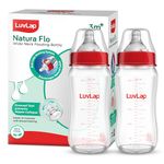 LuvLap Natura Flo Wide Neck Glass Feeding Bottle, New Born/Infants/Toddler Upto 3 Years, BPA Free, Ergonomic Shape is Easy to Hold, with Anti Colic Nipple, Pack of 2, 250ml