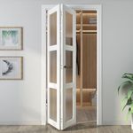 JUBEST Bi fold Glass Barn Door, Bifold Interior Doors with Hardware Include, 3-lite Tempered Frosted Glass Door for Bedroom, Living Room, Storage Room (30"x80")