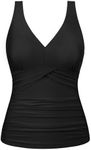 Firpearl Plus Size Underwire Tankini Tops for Women Slimming Bathing Suits Push Up Swimsuit Top for Big Busted Black US 18