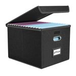 WEIANG Portable File Organizer Box, File Storage Box with Lid, Collapsible Linen Hanging Filing Storage Boxes with Plastic Slide, Durable Hanging File Box for Office/Decor/Home (Black,1pc)…