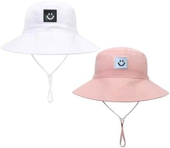 Baby Sun Hat Smiling Face UPF 50+ Beach Toddler Bucket Hat for Baby Boys and Girls, Toddler Kids Wide Brim Sun Hats Cap (US, Age, 2 Years, 6 Years, White+Pink)