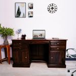 SONA ART & CRAFTS Solid Sheesham Wooden Study Table for Students Big Size with 4 Drawers & 2 Cabinets Study Desk Table Office Table for Work from Home Writing Office Desk Computer Desk (Walnut Finish)