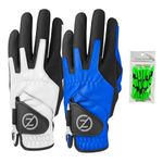 Zero Friction Men's Compression-Fit Synthetic Golf Glove (2 Pack), Left Hand, White/Blue,One Size