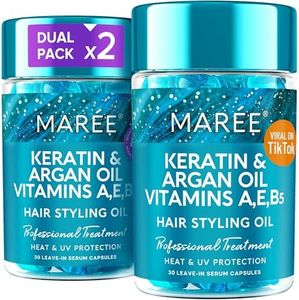 MAREE Hair Oil for Damaged Hair 2 Pack - Keratin Styling & Moisturizing Oil Capsules with Avocado, Jojoba & Argan Oil - Leave-in Anti Frizz Hair Serum for Frizzy and Damaged Hair Vitamins A, E & B5