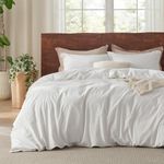 Bedsure 100% Washed Cotton Duvet Cover Linen Like, Plain Simple Cotton Duvet Cover Set