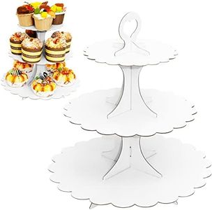 Humlindo 2 Pack 3-Tier Cupcake Stand, White Cupcake Stand Tower, Cardboard Cupcake Tier Stand Holder for Dessert Display, Birthday Themed Party Gift Wedding Decoration