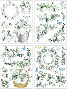 4 Sheets Rub on Transfers 16 x 12 Inches Sunflower Rose Eucalyptus Furniture Rub on Transfers Stickers for Crafts Wood Furniture Fabric Journal Envelope Scrapbooking (Eucalyptus Style)