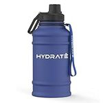 Hydrate Stainless Steel 1.3 Litre Water Bottle - Midnight Blue - BPA-free Metal Gym Water Bottle - Convenient Nylon Carrying Strap and Leak-Proof Screw Cap - Various Color Options