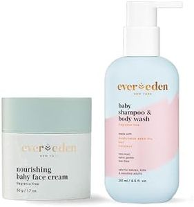 Evereden Baby Shampoo and Body Wash, 8.5 fl oz & Nourishing Baby Face Cream, 1.7 oz | 2 Item Bundle Set | Clean Baby Care