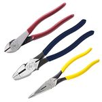 Klein Tools 80020 Tool Set with Lineman's Pliers, Diagonal Cutters, and Long Nose Pliers, with Induction Hardened Knives, 8-Inch Kit, 3-Piece